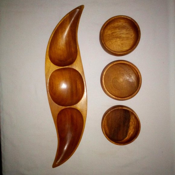 Other - Mid Century Modern Monkey Wood Serving Bowls Bundle: (4) Piece. Vintage. Retro